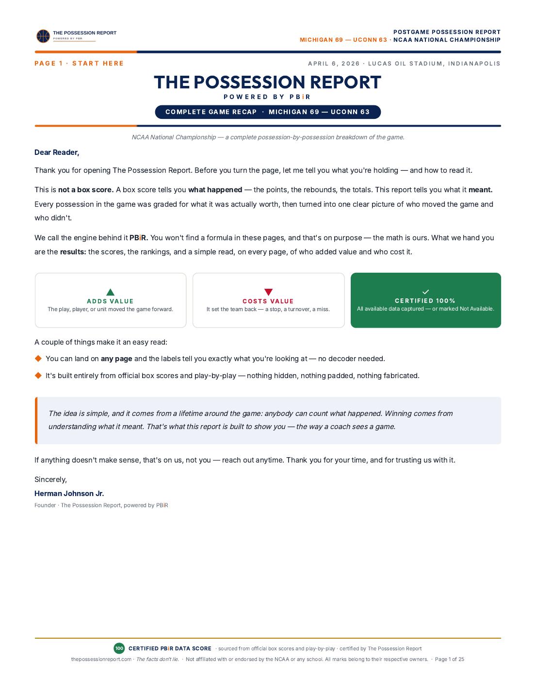 Game Recap report — cover page